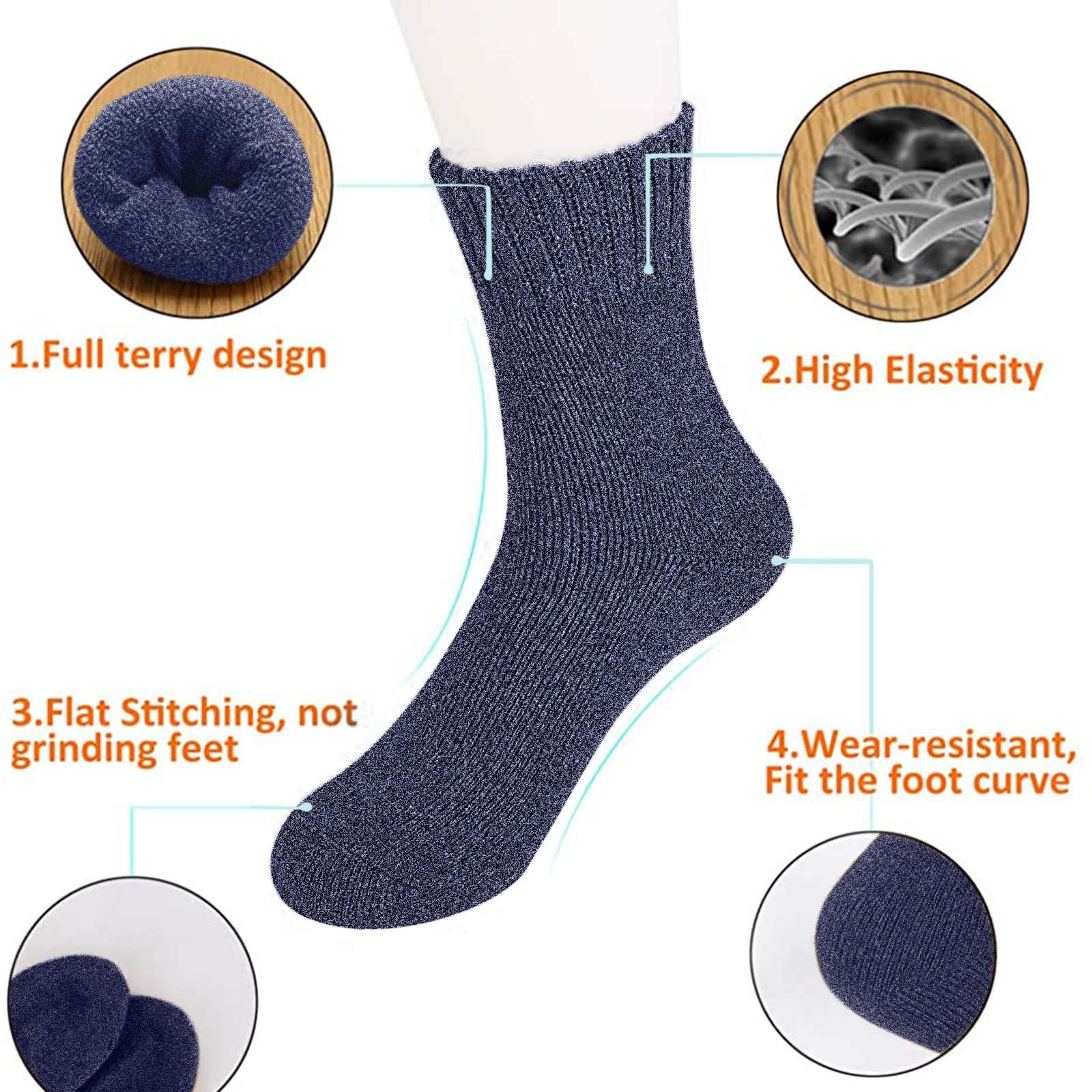 MsOrange 5 Pairs Plus Velvet Thick Solid Color Men Wool Socks, Thick Warm Winter Socks, Hiking Socks Soft Casual Socks For Men