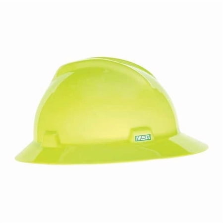V-Gard Slotted Full Brim Hard Hat, Fas-Trac III Suspension, Type I, Class E, Hi-Vis Yellow/Green