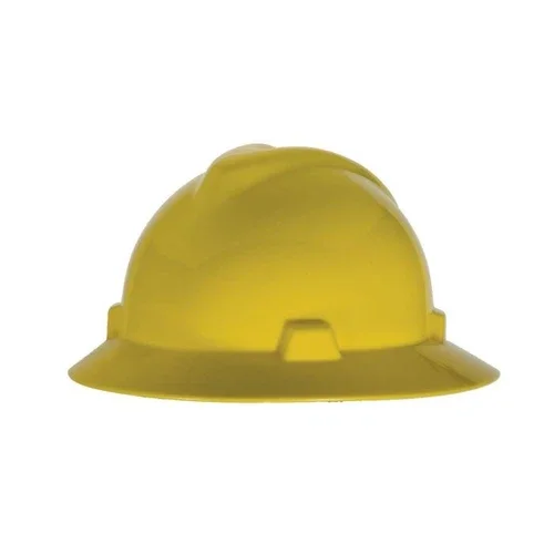 Msa Safety Works Full Brim Ratchet Hard Hat With V-Gard, Yellow