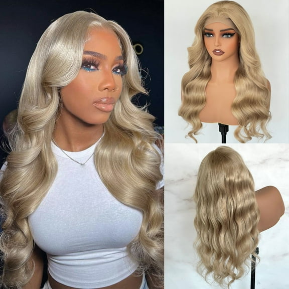 Mscathy Frosted Wheat Blonde Colored Raw Human Hair 13x4 Lace Front Wig With Natural Hairline 180% Density 22Inch Loose Body Wave Brazilian Remy Hair Wig For Women