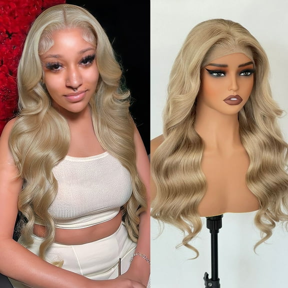 Mscathy Raw Brazilian Human Hair 13x4 Lace Front Wig Bleached Knots Frosted Beige Pearl Blonde Colored Loose Body Wave HD Lace Wig Pre Plucked Transparent Wavy Lace Frontal Wigs 26Inch