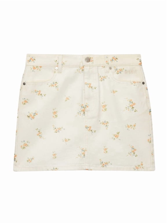 Beige Floral Print Mini Skirt (Women's)