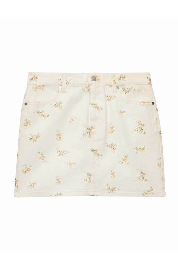 Beige Floral Print Mini Skirt (Women's)
