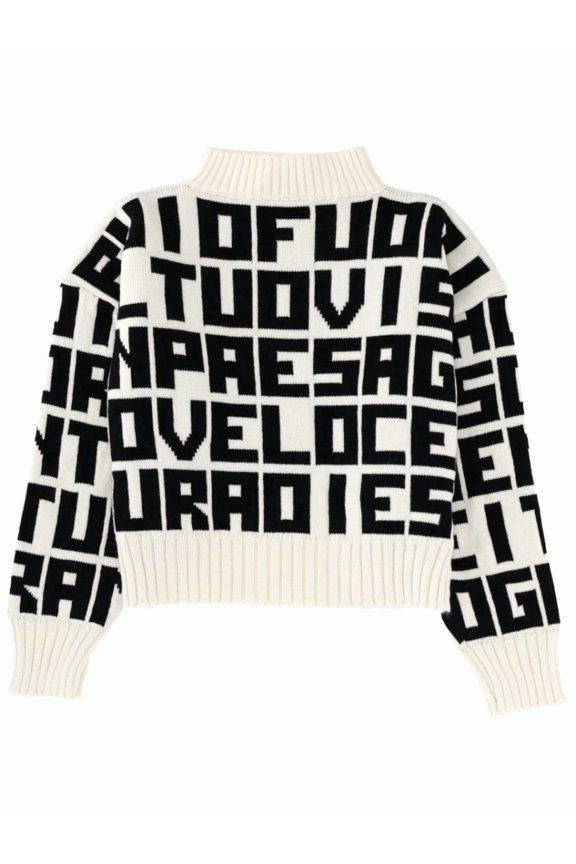 Black Virgin Wool-Blend Lettered Sweater (Women's)