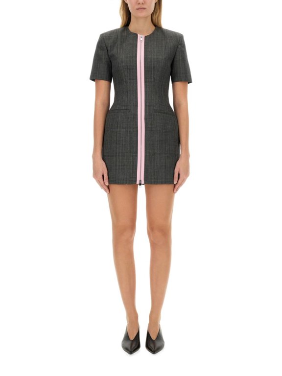Grey Virgin Wool Dress With Contrasting Front Zipper (Women's)