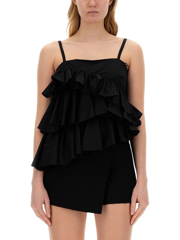 Ruffled Black Cotton Top (Women's)