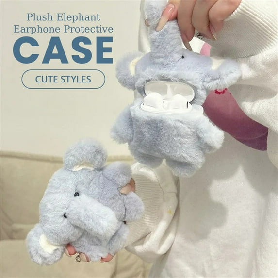 Msgweeeg 2Cute Plush Blue Elephant Phone Case Soft Fluffy Protective Cover 3D Cartoon Animal Design Shockproof Furry Case Warm Fuzzy Winter Phone Protector