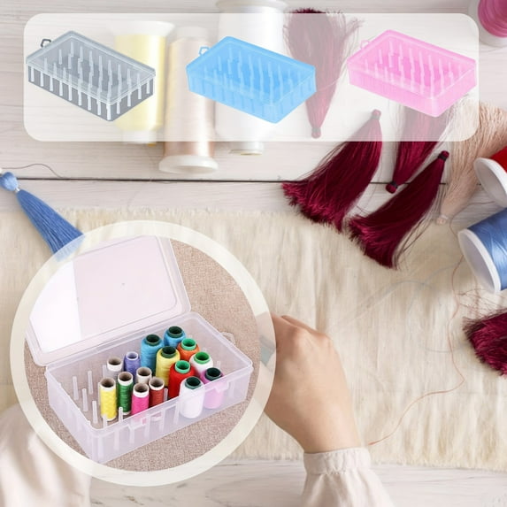 Msgweeeg 42-Spool Plastic Thread Organizer Multi-Function Transparent Sewing Box Desktop Storage for Embroidery Tools Threads Needles Efficient Solution Perfect for Craftroom Sewing