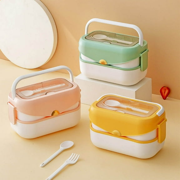 Msgweeeg Adult Lunch Box Mens Lunchbox for Work Double Compartmentalized Handle Lunch Box Large Capacity High Appearanceplastic Lunch Box with Spork