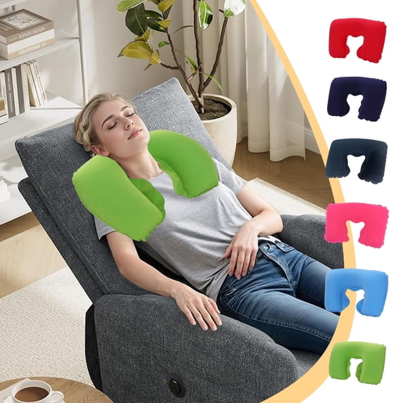 Msgweeeg Airplane Pillow Comfortable Travel Neck Pillow PVC Flocked U Shaped Cushion for Aviation Outdoor Home Use Portable Inflatable Cervical Support Pillow with Soft Velour Cover