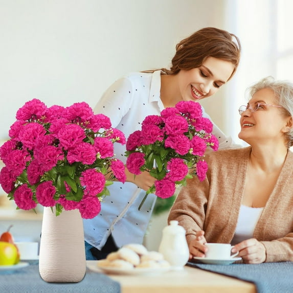 Msgweeeg Artificial Flowers Indoor Wedding Centerpieces Mother's Day Simulation Bouquet Of Carnations Large Bouquet Of 24 Heads Living Room Decoration Dining Table OrnamentsDecorative Flowers