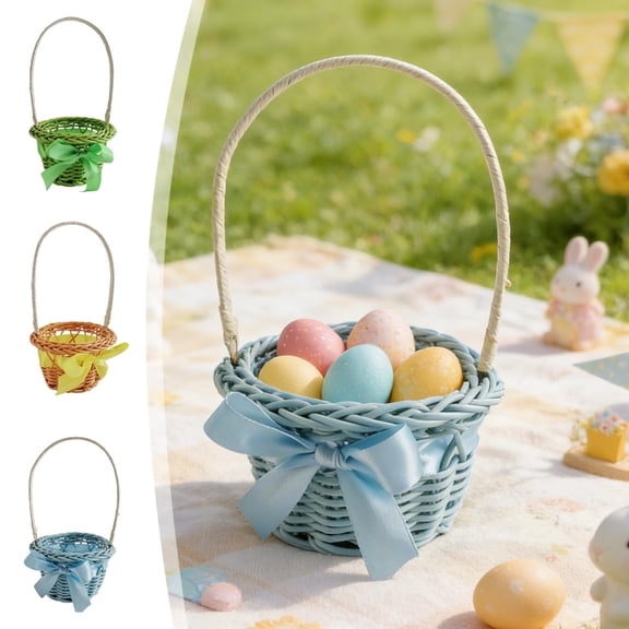 Msgweeeg Basket Organizer Toy Basket Easter Mini Decorative Hand-helds Flower Basket Woven Circular Flower Basket Simulation Flower Plants Micros Landscapes Woven Storage Basket Random Color