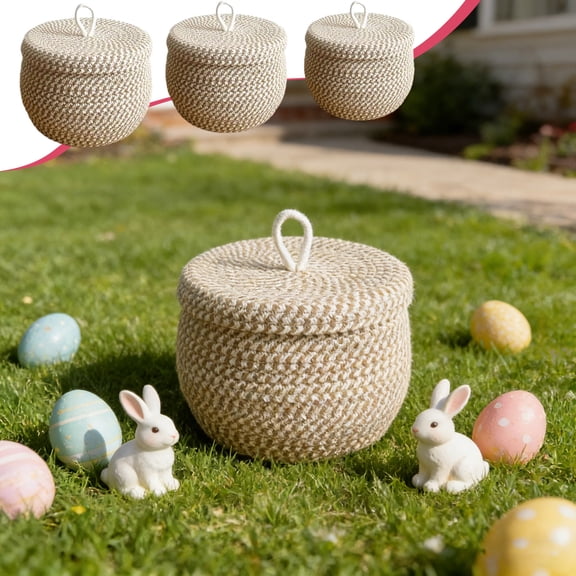 Msgweeeg Baskets for Organizing Handwoven Cottons Rope Round Storage Basket with Lid Decorative Easter Nesting Basket for Snacks Eggs Organization Farmhouses Home Decor