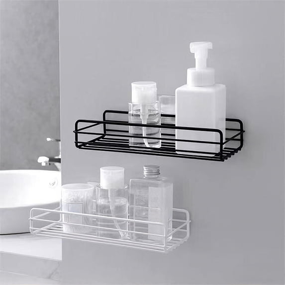 Msgweeeg Bathroom Shelves Bathroom Floating Shelves No Drill Bathroom Wall Shelf Rectangular Metal Storage Rack Multipurpose Organizer for Toiletries Shower Kitchen Space Saving
