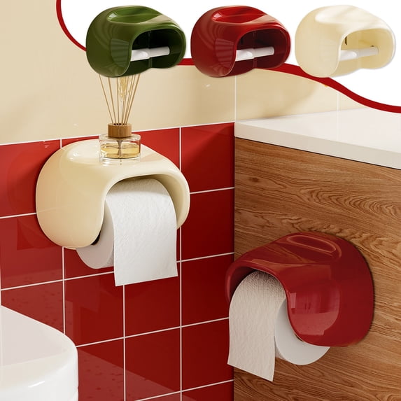 Msgweeeg Bathroom Wall Mounted Non-Perforated Roll Paper Box Toilet Tissue Storage Organizer Easy Installation Waterproof Compact Practical Space Saving Design