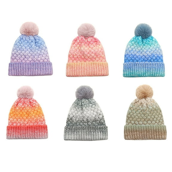 Msgweeeg Beanie Hats Men's Winter Hat Women Gradient Wool Hat All-match Hip-hop Street Knitted Hat Round Top Warm Hat for Outdoor Workand Construction