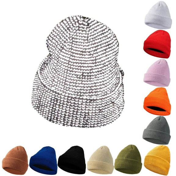 Msgweeeg Beanie Hats Winter Hat Women Winter Woolen Melon Hat Reflective Silk Knitted Hat Solid Color Fashion Thick Velvet Warm Ear Protection Toe Cap Hat for Snow Activitiesand Skiing