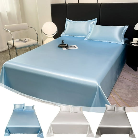 Msgweeeg Bed Sheets Pillow Cases Ice Silk Bed Sheet Pillow Case 3-piece Set - and Luxurious Soft Ice Silk Bed Sheet Suitable for All Seasons Cool Ice Silk Fabric Machine Washable