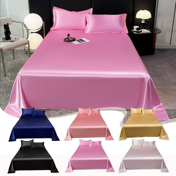 Msgweeeg Bed Sheets Pillow Covers Ice Silk Bed Sheet Pillow Case 3 Piece Set and Luxurious Soft Ice Silk Bed Sheet Suitable for All Seasons Cool Ice Silk Fabric Washable