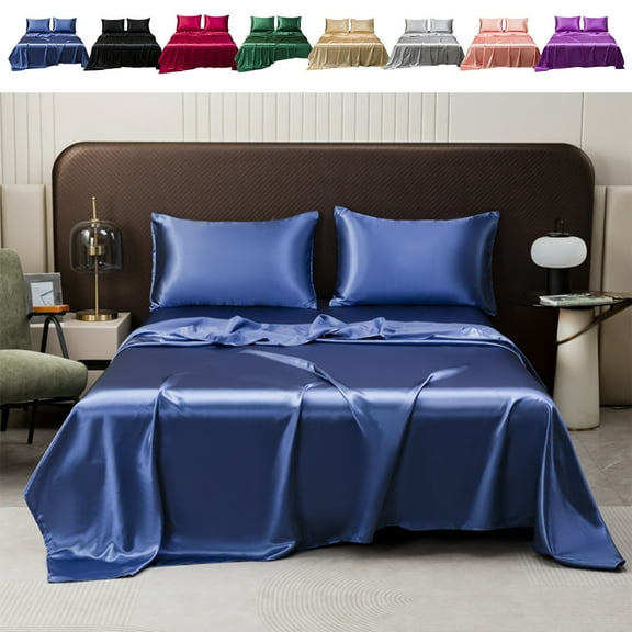 Msgweeeg Bedsheet Soft Solid Matte Satin Hotel Silk Bed Sheet Pillowcase Full Size Everyday Use for All-Season Use