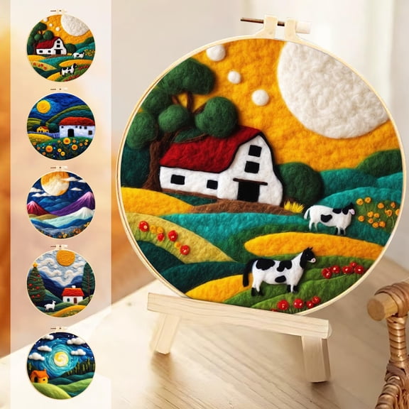 Msgweeeg Beginner Crochet Kit for Adults Starters Wool Felts Painting with Embroidery Frame Needle Felts Material Pack Diy Needle Felts Suitable for Beginners To Crafts