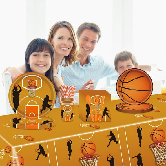 Msgweeeg Birthday Decoration Happy Birthday Decorations for Women Basketball-themed Disposable Paper Tray Tablecloth Paper Towels Birthday Party Set Decorator