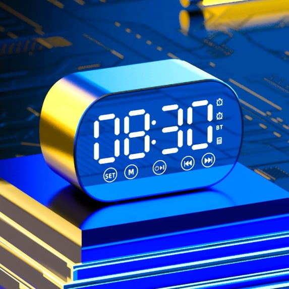Msgweeeg Blue Tooth Speaker Wireless Bluetooth Speaker with FM Radio Mini Portable Card Mirror Alarm Clock Sound Alarm Clock Settings for All Phone Home Decor Gifts for Children