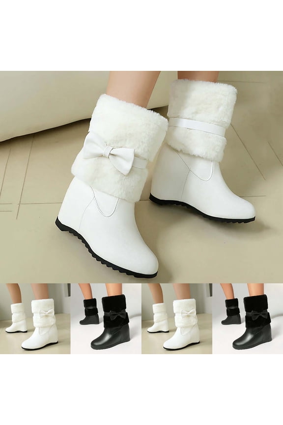 Boots for Women Ankle Booties Women's Ankle Boots & Booties Women Fashionable Casual Versatile Trendy Cool Cute Warm with Bow Round Toe Sloping Heel Thick Short Boots