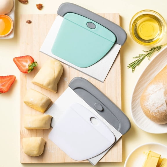 Msgweeeg Bread Scraper Kitchen Scraper Stainless Steel Two In One Dough Knife Baking Dough NoodleS Cutter Household Cake Flour Scraper