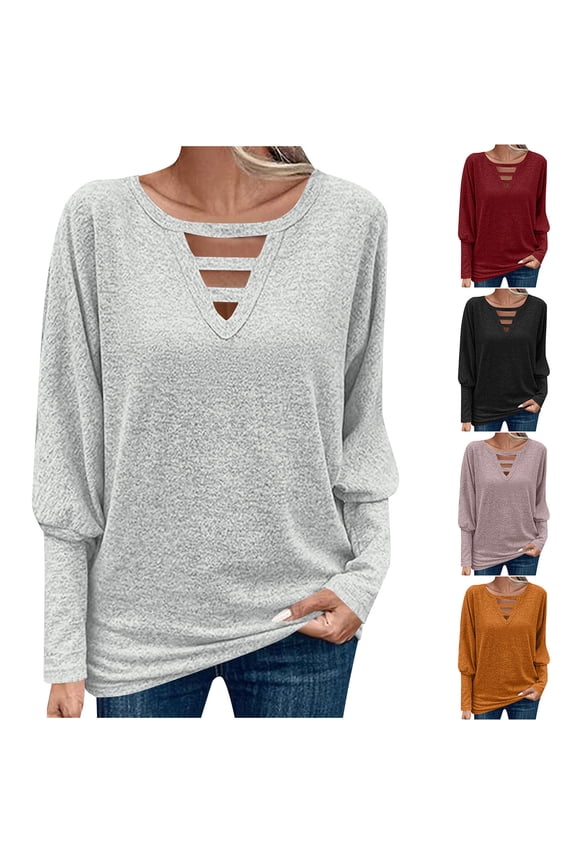 Casual Shirts for Women V Neck Lantern Sleeve Pullover Solid Tunic, Casual Flowy Elegant Blouse, Soft Lightweight Shirt with Puff Sleeve Women's Tops