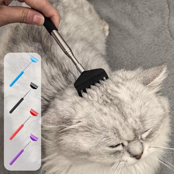 Msgweeeg Cat Toy Interactive Cat Toy Retractable Cats Wand Toy Long Handle Interactive Teaser with Scratch and Massage for Active Play Requires Human Interaction Boredom Relief Cats Stick