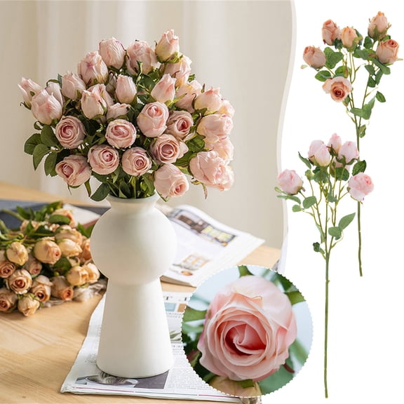Msgweeeg Centerpiece Table Decorations Fake Flower Fireplace Mantel Decor 7 Head Rose Simulation Flowers European-style Antique Burnt Edges Rose Living Room Table Decoration Wedding Bouquet