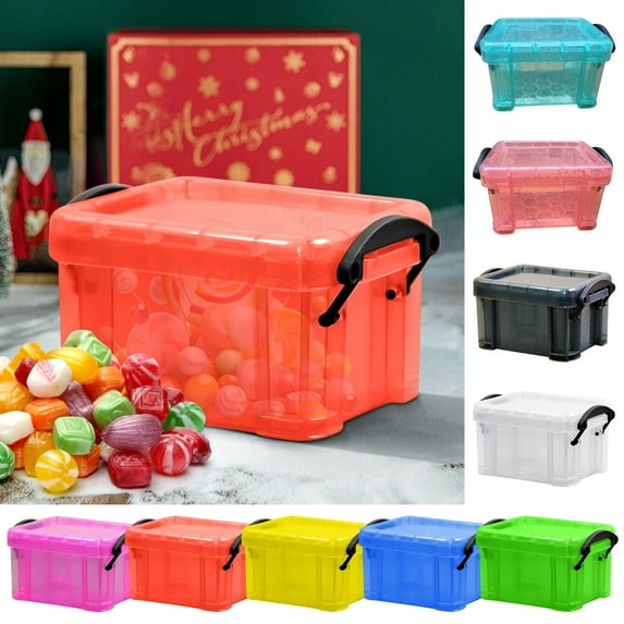Msgweeeg Closet Storage Bins Organizing Bins Candy Color Mini Storage Box Transparent Storage Box 0.14 Liters Small Glove Box Cute Lock Jewelry Box