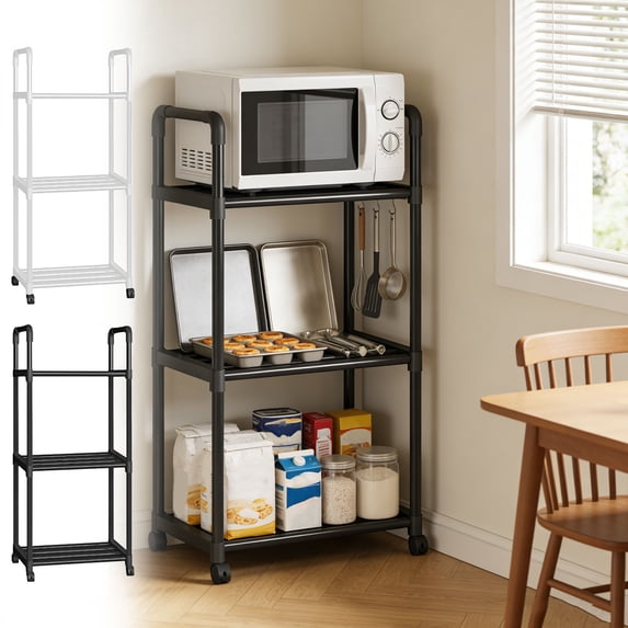 Msgweeeg Corner Shelves Corner Stand Kitchen Storage Rack Microwave Cookware Organizer Movable Iron Shelving Unit Reinforced Floor-Standing Multi-Purpose Storage Rack