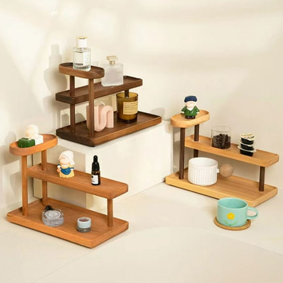 Msgweeeg Corner Stand Bedroom Decor Table Decorations Wooden Multi-Tier Storage Display Rack Desktop Decorative Storage Stand Solid Wood Cup Holders Tea Set Storage Rack Perfume Display Stand
