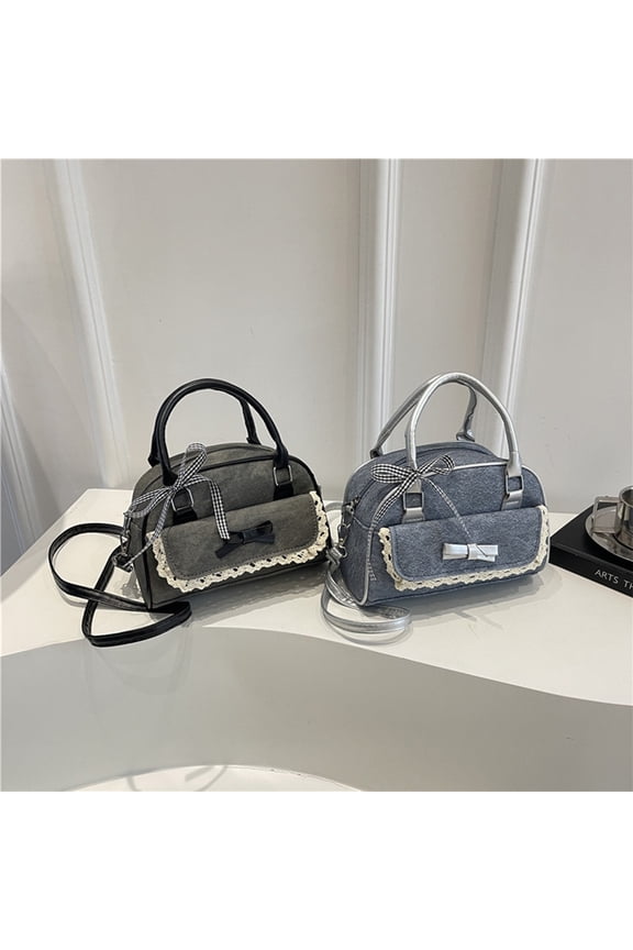 Crossbody Sling Bag Crossbody Bags for Women Denim Tote Bag with Delicate Lace Trims Available In Stylish Black and Blue.