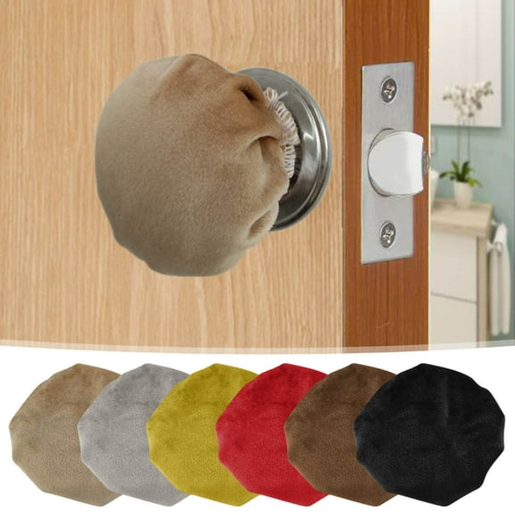Msgweeeg Decorative Round Door Handle Cover Soft Velvet Door Handle Glove for Hot and Cold Door Knob Protector with Clear -Collision Adhesive Strip