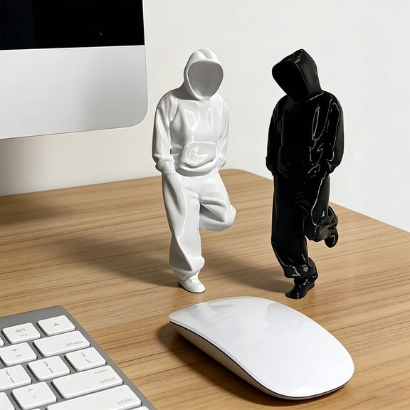 Msgweeeg Desk Decorations Cute Desk Decor Abstract Hooded Man Figurine Faceless Statue Modern Desktop Decor for Home office Black White Art Sculpture