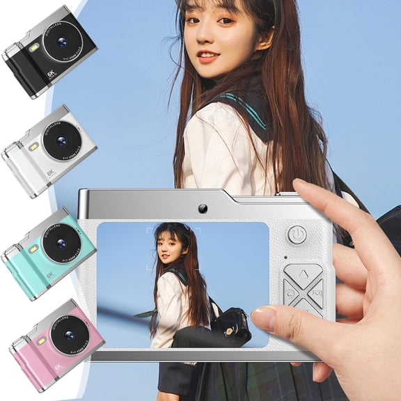 Msgweeeg Digital Camera Birthday Gift Front And Rear Double Cameras 64MP HD Digital Camera 2.5in Screen Take Photos And Videos Camcorder 8X PTZ With Night Flash Light Supports OTG Transmission