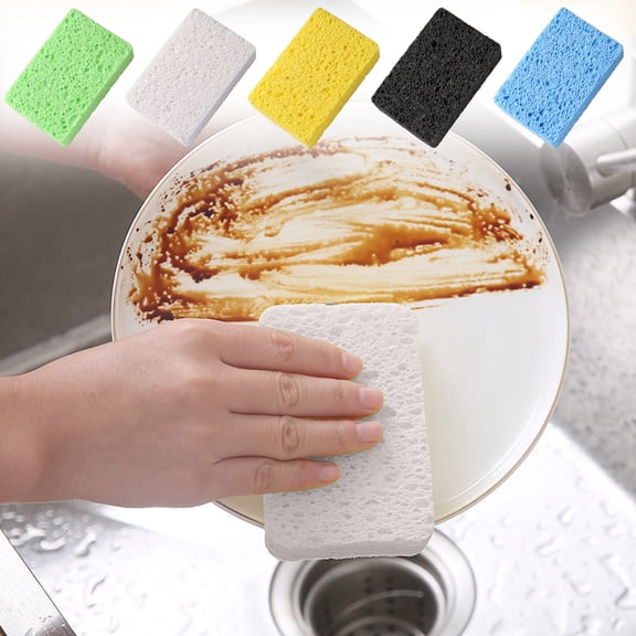 Msgweeeg Sponges for Dishes Scrub Sponges Natural Wood Pulp Sponge Wipe Thickened Kitchen Cleaning Dishwashing Sponge Absorbent Wood Pulp Sponge Cloth Scouring Pad