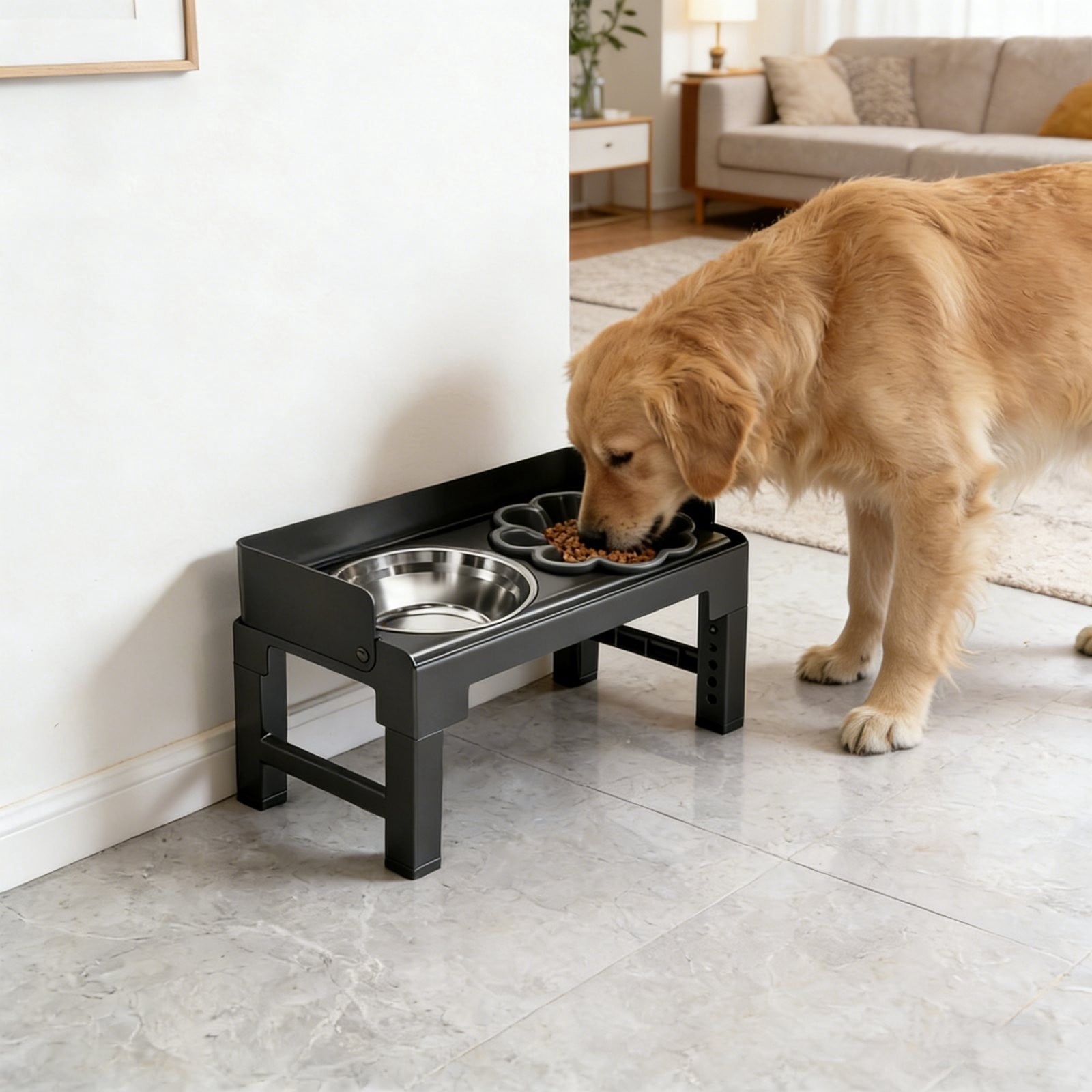 Msgweeeg Cats Bowls Pet Bowls Adjustable Height Elevated Stainless Steel Pet Bowls Neck Protecting Feeder Stand for Dogs Double Bowl Set for Food Water Includes Slow Feeder Dog Cats Bowls