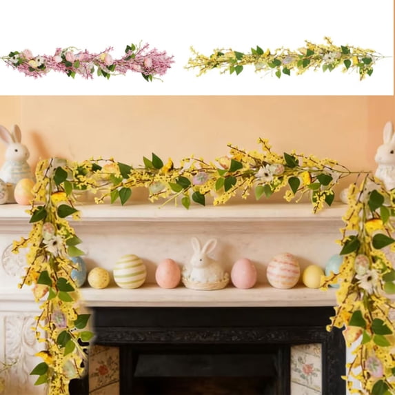 Msgweeeg Easter Decorations for Home Easter Eggs Vines Door Decorations Spring Branches Leaves Floral Garland Rattan Colorful Artificial Greenery Indoor Outdoor Home Decor Patio Porch Entryway