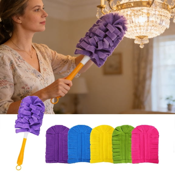 Msgweeeg Efficient Household Cleaning Tool 360 Degree Duster Reusable Cloth Head Wet Dry Use Washable Microfiber Cover for Furniture Ceiling Fan Blinds Dusting Collector Extension Pole