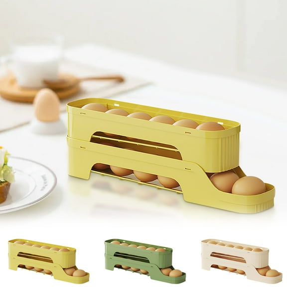 Msgweeeg Egg Holders for Fridge Refrigerator Egg Rack Transparent Rolling Egg Dispenser Space Saving Automatic Egg Tray Kitchen Oval 2-layer Egg Storage Rack for Kitchen Organization