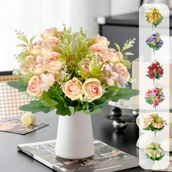 Msgweeeg Fake Flowers Valentines Decorations Simulation Small Roses Home Decor Simulation Bouquet Mom's Day Party Wedding Venue Indoor Decoration
