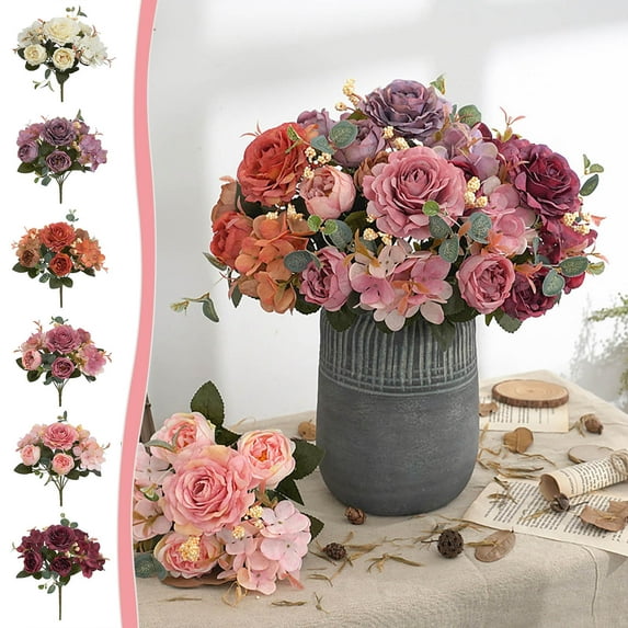 Msgweeeg Faux Flowers Artificial Outdoor Flowers Simulation Rose Flower Handle Bouquet Art Home Decoration Simulation Decorations for Window Sills and Shelves