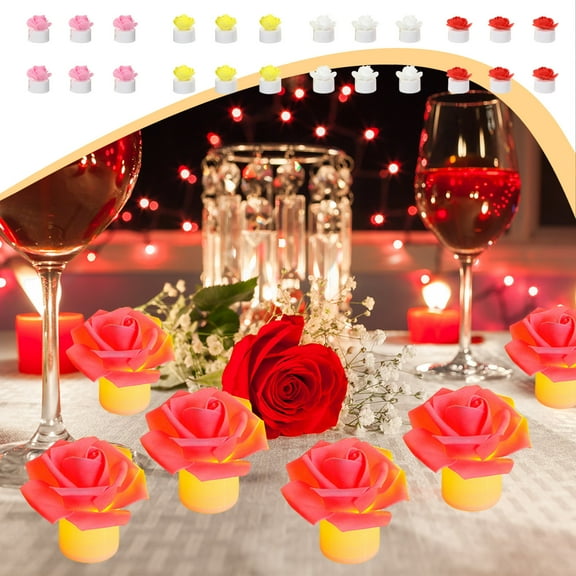 Msgweeeg Flameless Candles LED Candle Valentine's Day Rose Electronic Candle Romantic LED Electronic Candle Light Bedroom Bedside Night Light Proposal Romantic Light Desktop Ornaments