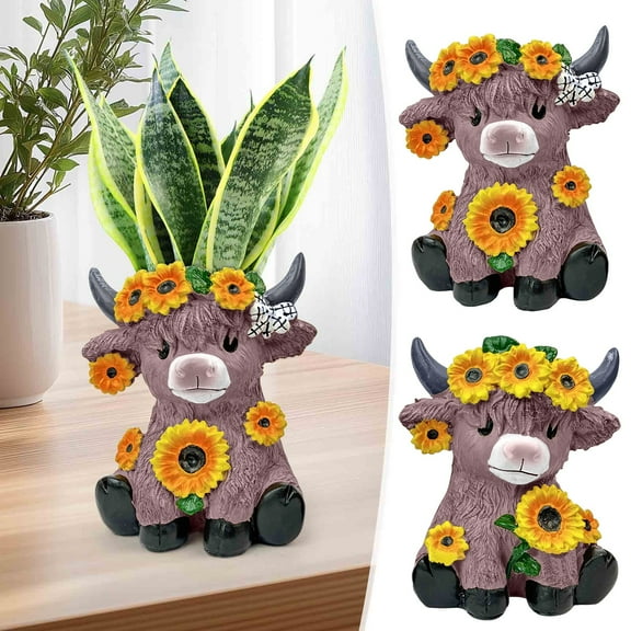 Msgweeeg Flower Pots Outdoor Plantsers for Outdoor Plants Cow Figurines Spring Sunflower Cow Resin Flowerpot Calf Lovers Gifts for Summer Home Garden Kitchen Office