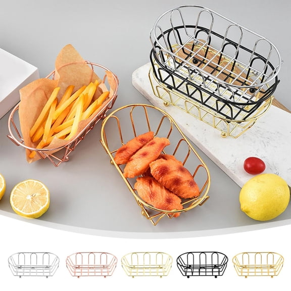 Msgweeeg Fruit Basket for Kitchen Counter Decorative Bowl Metal Mesh Food Serving Tray Elongated Snack Container for Chips Chicken Bread Produces Decorative Food Organizer for Diner Home