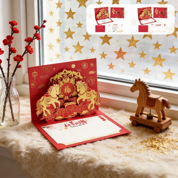 Msgweeeg Gift Card Birthday Gift Card Chinese Years Cards 2026 Three-dimensional Year Of Horse Greeting Cards Decorations Handmade Lunar Year Card with Envelop Spring Festival Gifts for Family